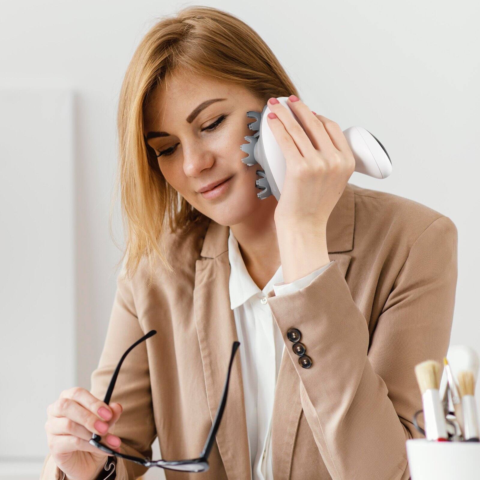 Alt View 1. Glintex - Electric Scalp Massager Portable Heated Rechargeable Waterproof Head Massager for Hair Growth and Relaxation - Elegant White.