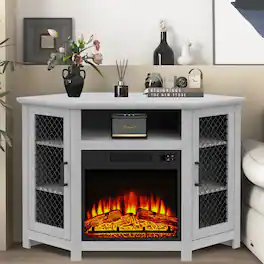 Ihomeadore - 45" Farmhouse Corner Electric Fireplace TV Stand Media Console For TVs Up To 50" With Fireplace - Gray