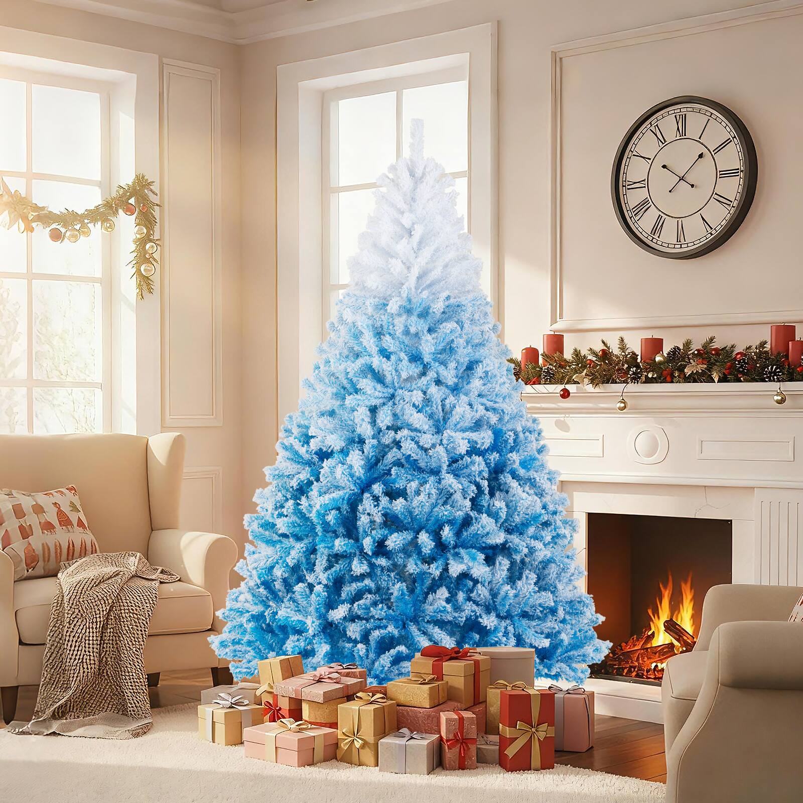 Alt View 4. Costway - Costway 7 FT Artificial Christmas Tree with 1264 Branch Tips & Folding Metal Stand - Blue+White.