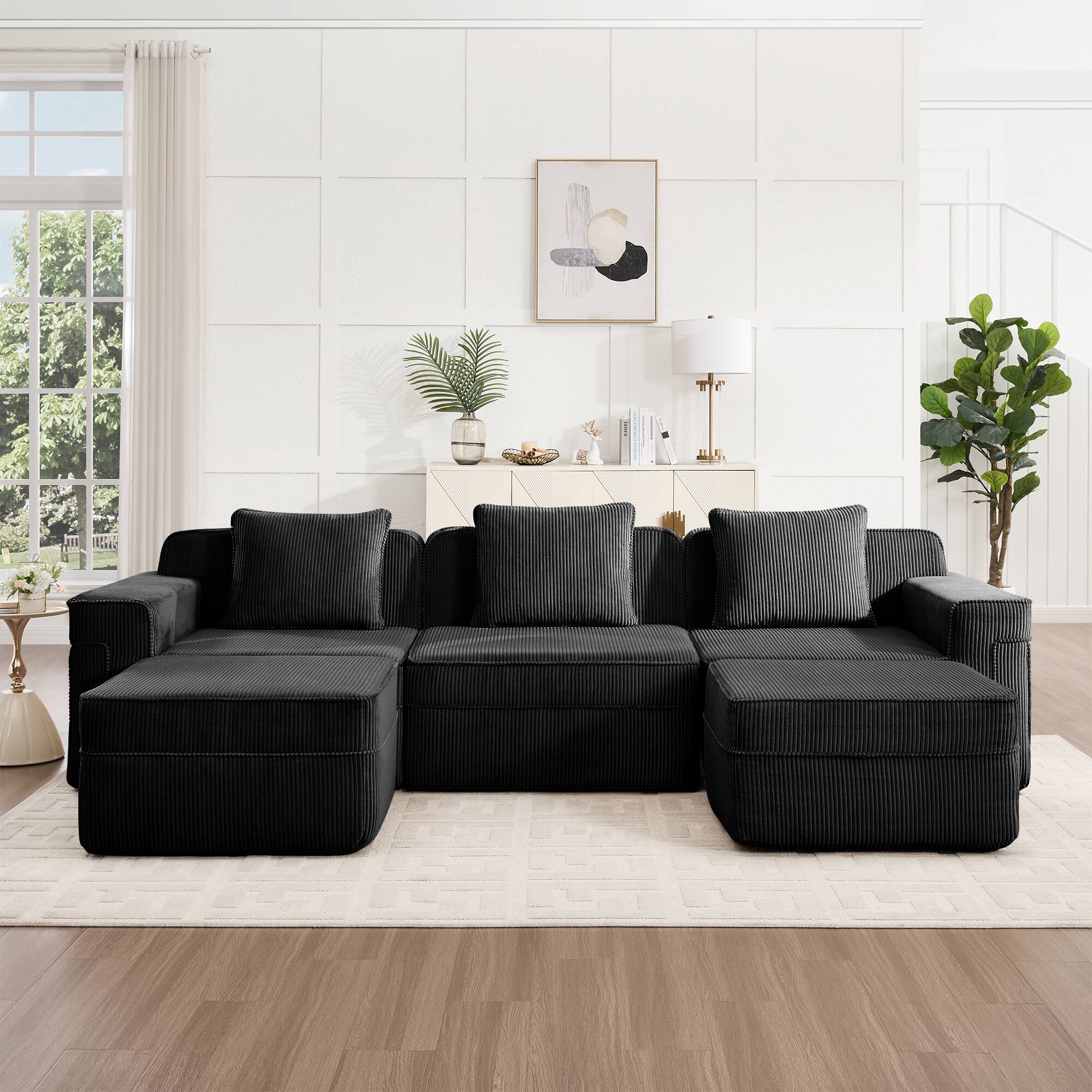 Aukfa Modular 3 Seat U Shape Sectional Boneless Sofa Cloud Couch with ...