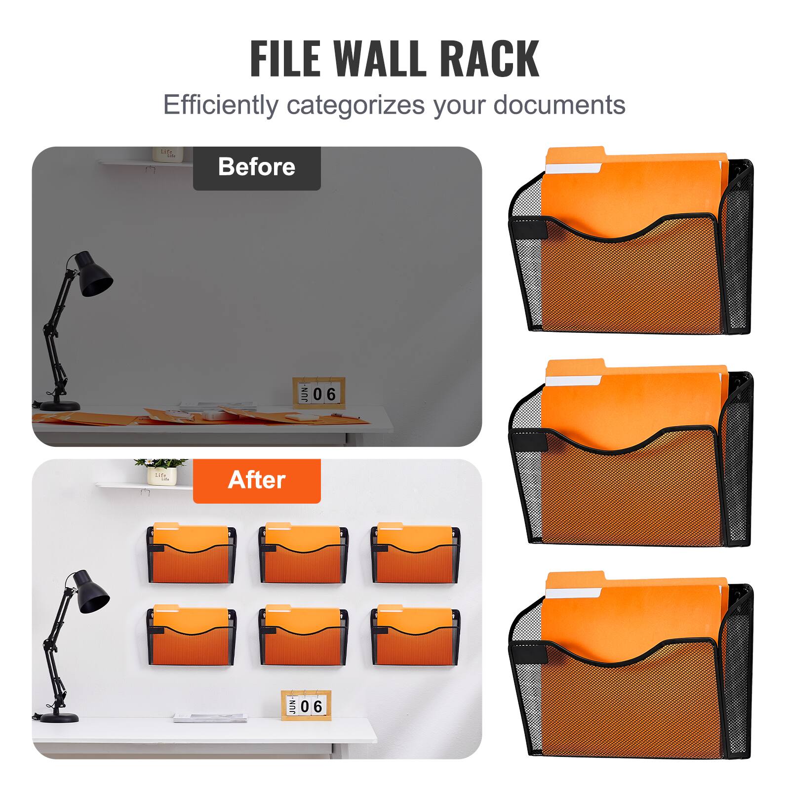 FILE WALL RACK  
Efficiently categorizes your documents  

Before  

After