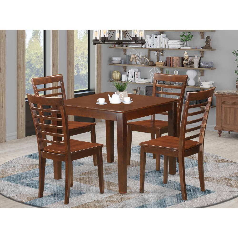 Back. East West Furniture - 5 Pc Small Kitchen Table set with a Dining Table and 4 Kitchen Chairs in Mahogany - Mahogany.