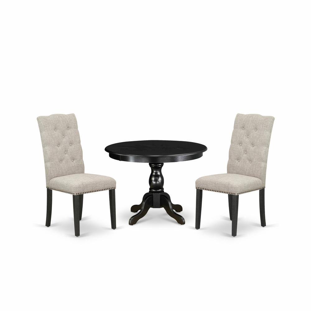 Left. East West Furniture - East West Furniture HBEL3-ABK-35 3 Piece Kitchen Table Set - Black Dinner Table and 2 Doeskin Linen Fabric Dining - Wire Brush Black.