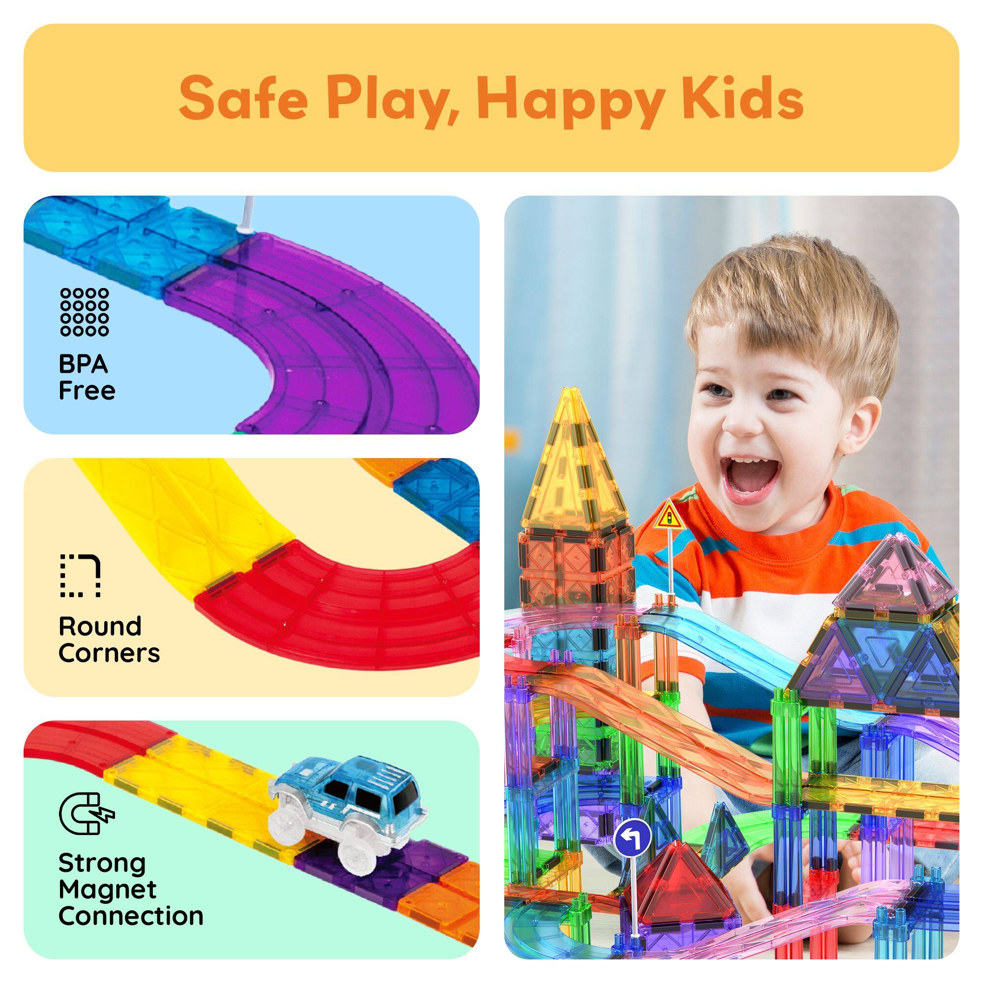 Safe Play, Happy Kids

BPA Free
Round Corners
Strong Magnet Connection