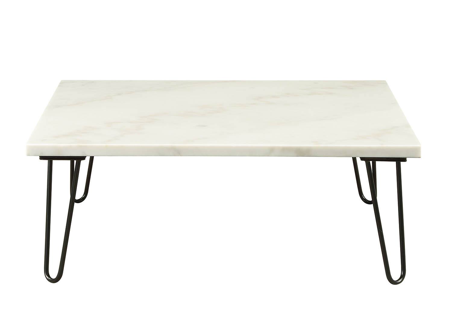 Alt View 2. Manhattan Lane - Marble Top Coffee Table with Hairpin Style Metal Legs - White, Black.