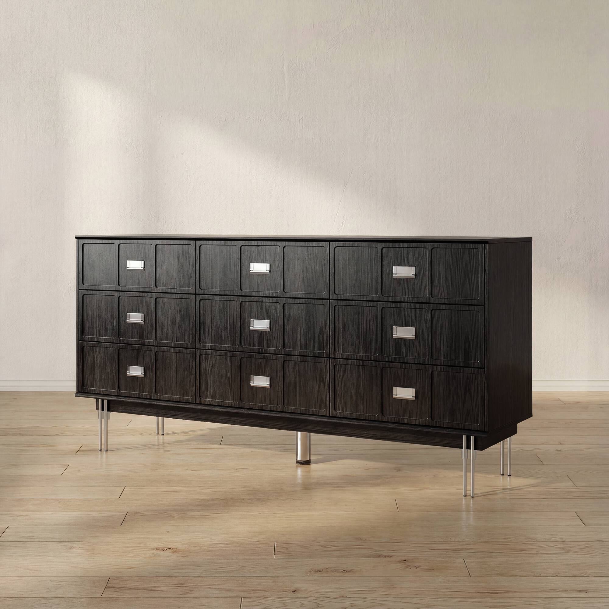 Alt View 10. FUFU & GAGA - Vintage Card Catalog 9 Drawer Dresser - Industrial Storage Cabinet with Silver Metal Handles for Bedroom, Living Room - Black.