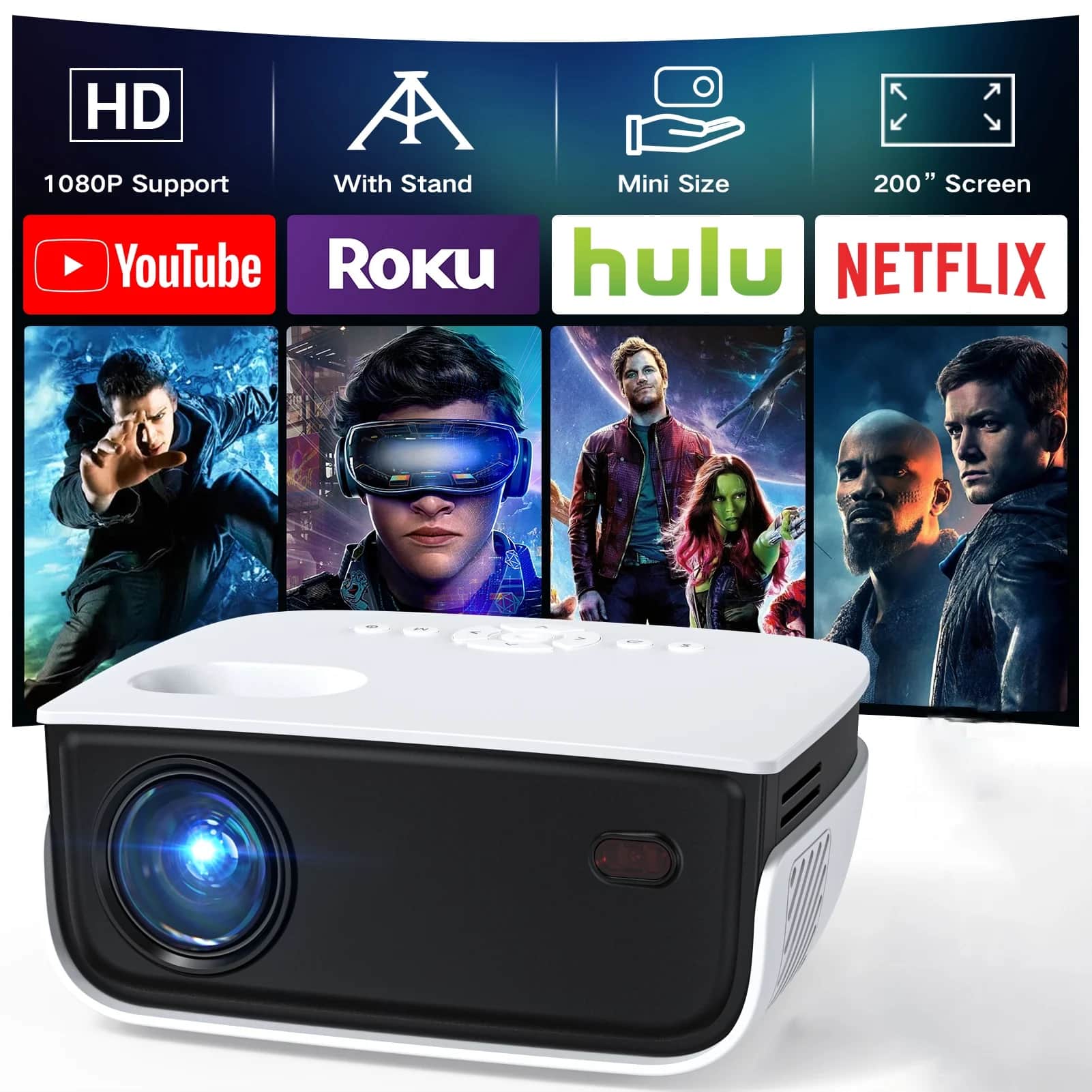 TOPVISION - 1080P Mini Projector with Bluetooth,Keystone Correction,up to Support 240'' Screen