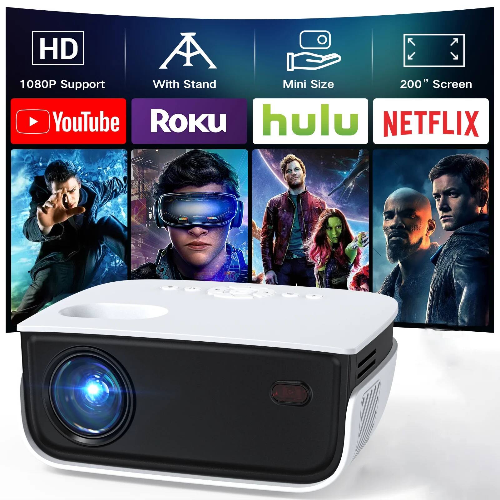 TOPVISION - 1080P Mini Projector with Bluetooth,Keystone Correction,up to Support 240'' Screen