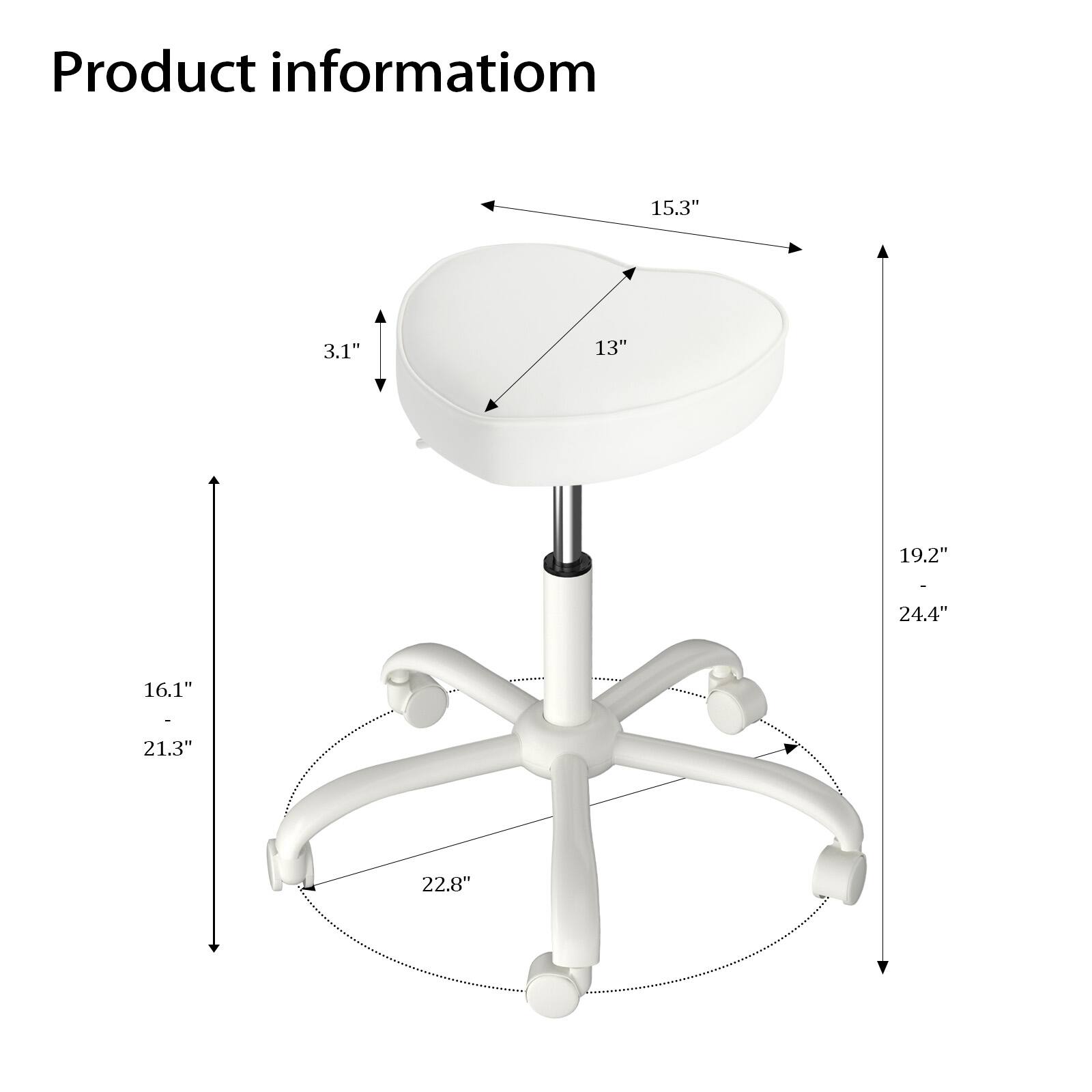 Product information

- Diameter: 15.3"
- Depth: 3.1"
- Height: 19.2"
- Width: 24.4"
- Seat Height: 16.1"
- Seat Depth: 21.3"
- Base Diameter: 22.8"