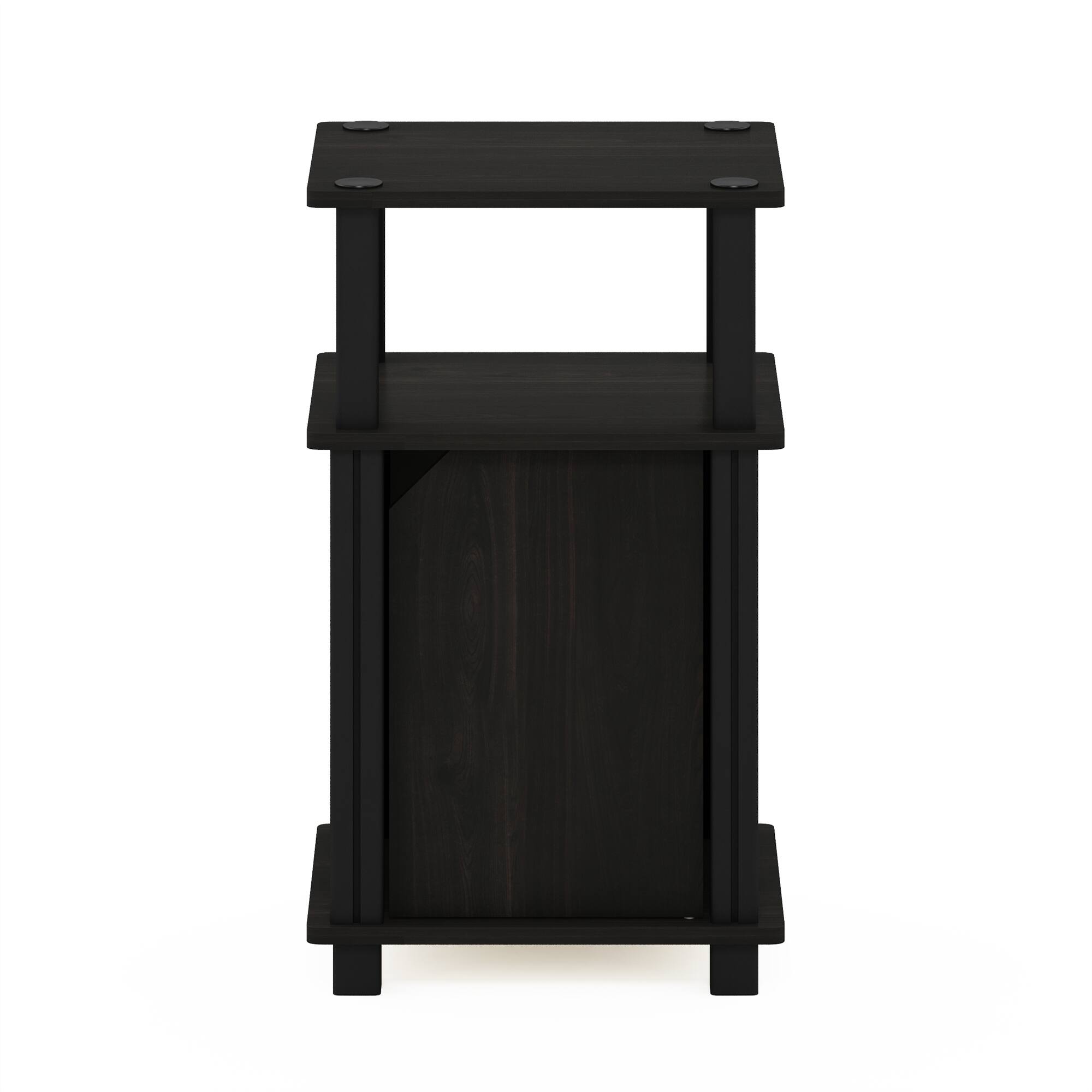 Alt View 5. Furinno - JUST Night Stand, 3-Tier Nightstand with Door Cabinet, Side Table, End Table with Open Shelf - Espresso/Black.