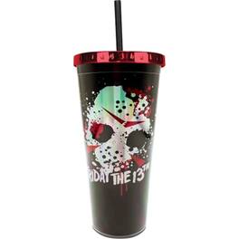 Spoontiques - Friday the 13th Metallic Look Double Wall Insulated Acrylic Foil Cup with Straw 20 ounce - Multicolor
