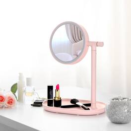 Oumilen - Round LED Makeup Mirror Lamp, Light Pink 5.2 Inch Rechargeable Vanity Mirror With Adjustable Brightness & 180° Rotation