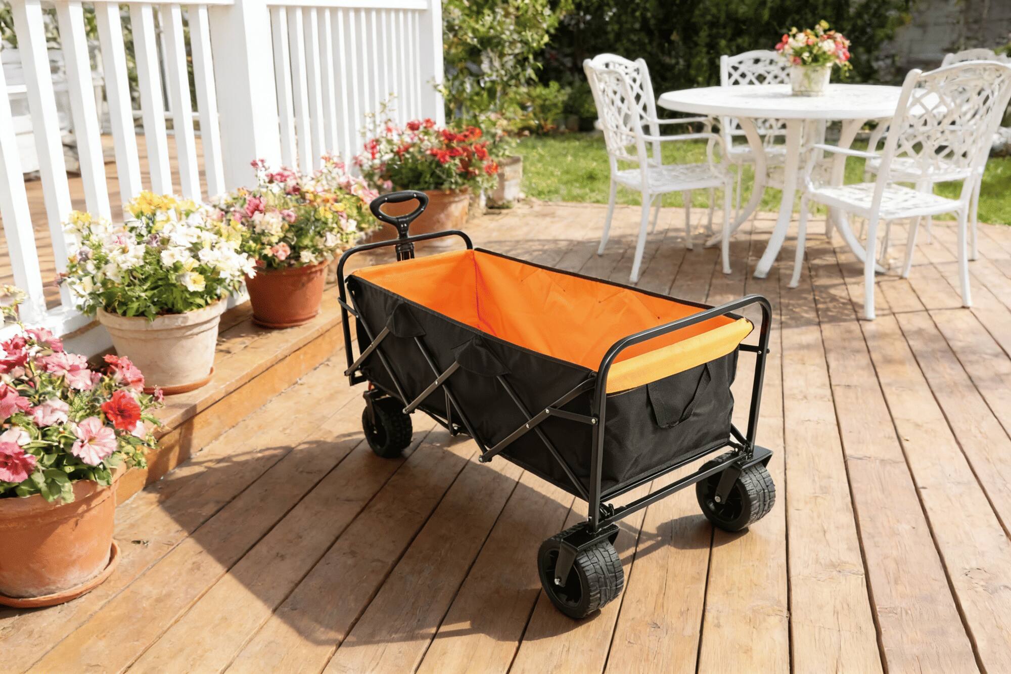 Back. Loheer - Loheer Extra Long Folding Wagon Beach Cart Large Capacity Heavy Duty Garden Shopping Collapsible Utility Cart.