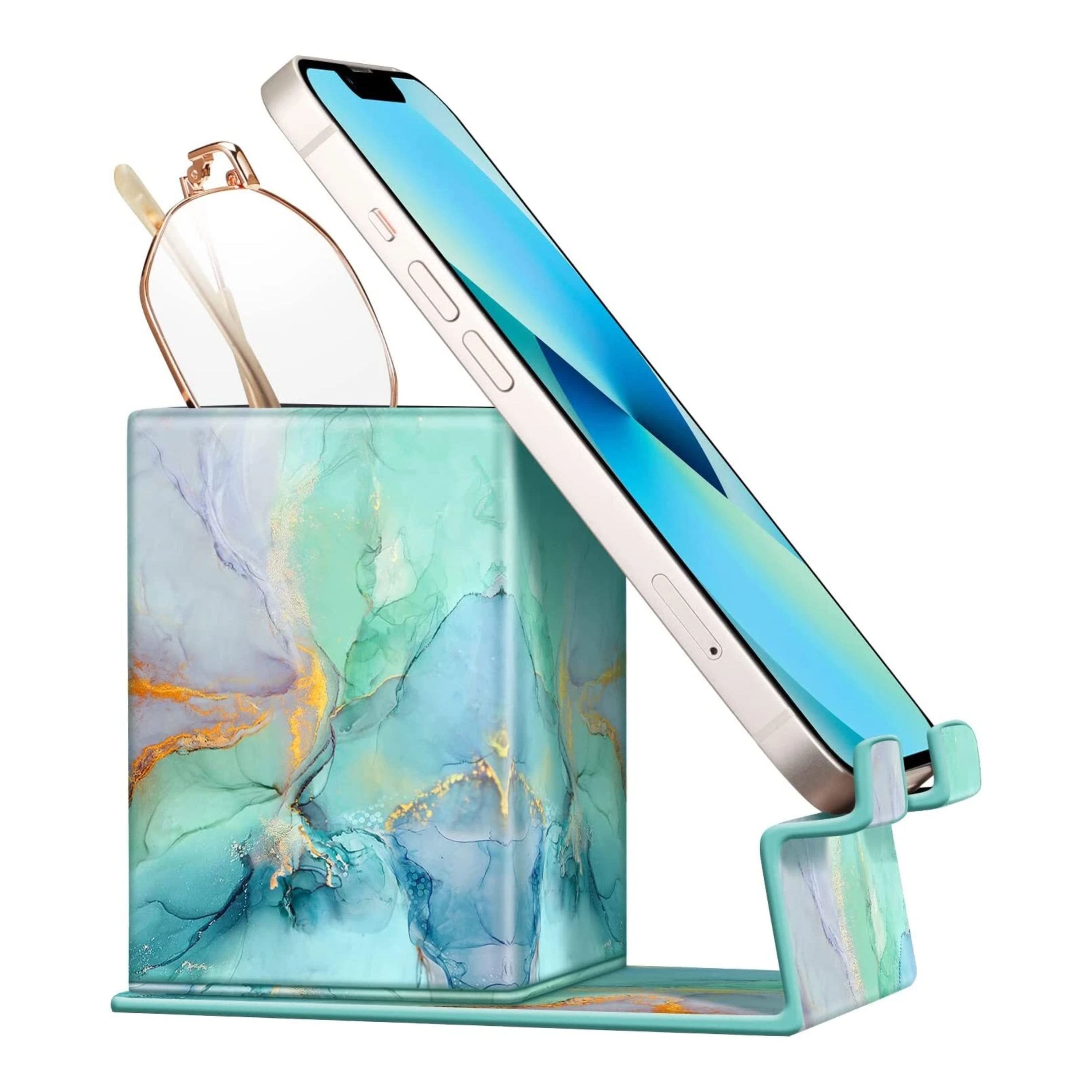 Kitcheniva - Vegan Leather Phone Stand Desktop Organizer Eyeglasses Holder With Magnetic Base - Emerald Marble price history on PriceWatchPro