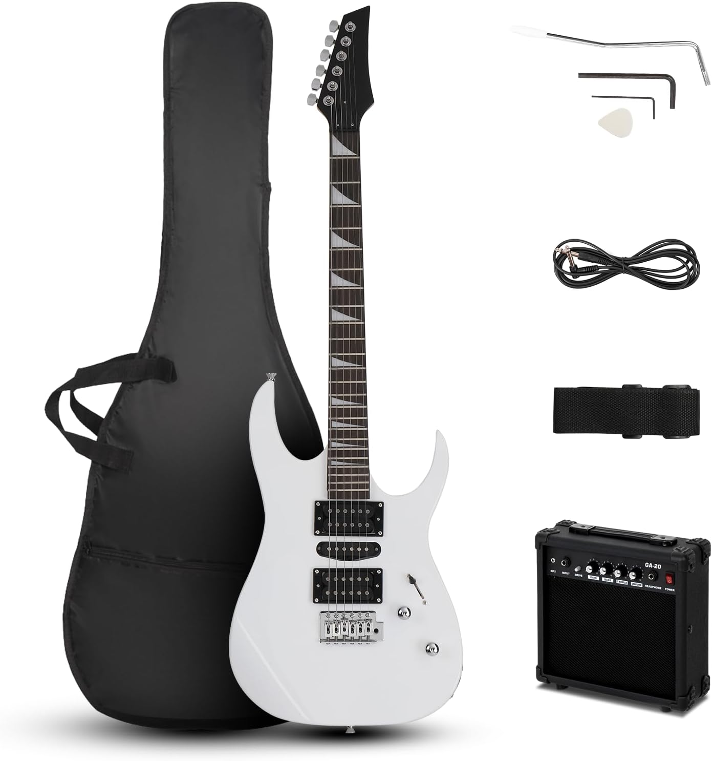 Front. Winado - 39" Electric Guitar with 20Watt Amp, Full Size 170 Model Starter Guitar Kit for Beginners & Professionals W/Bag, Shoulde.
