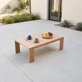 Acanva - Ciela Aluminum Outdoor Coffee Table - Oak wood grain