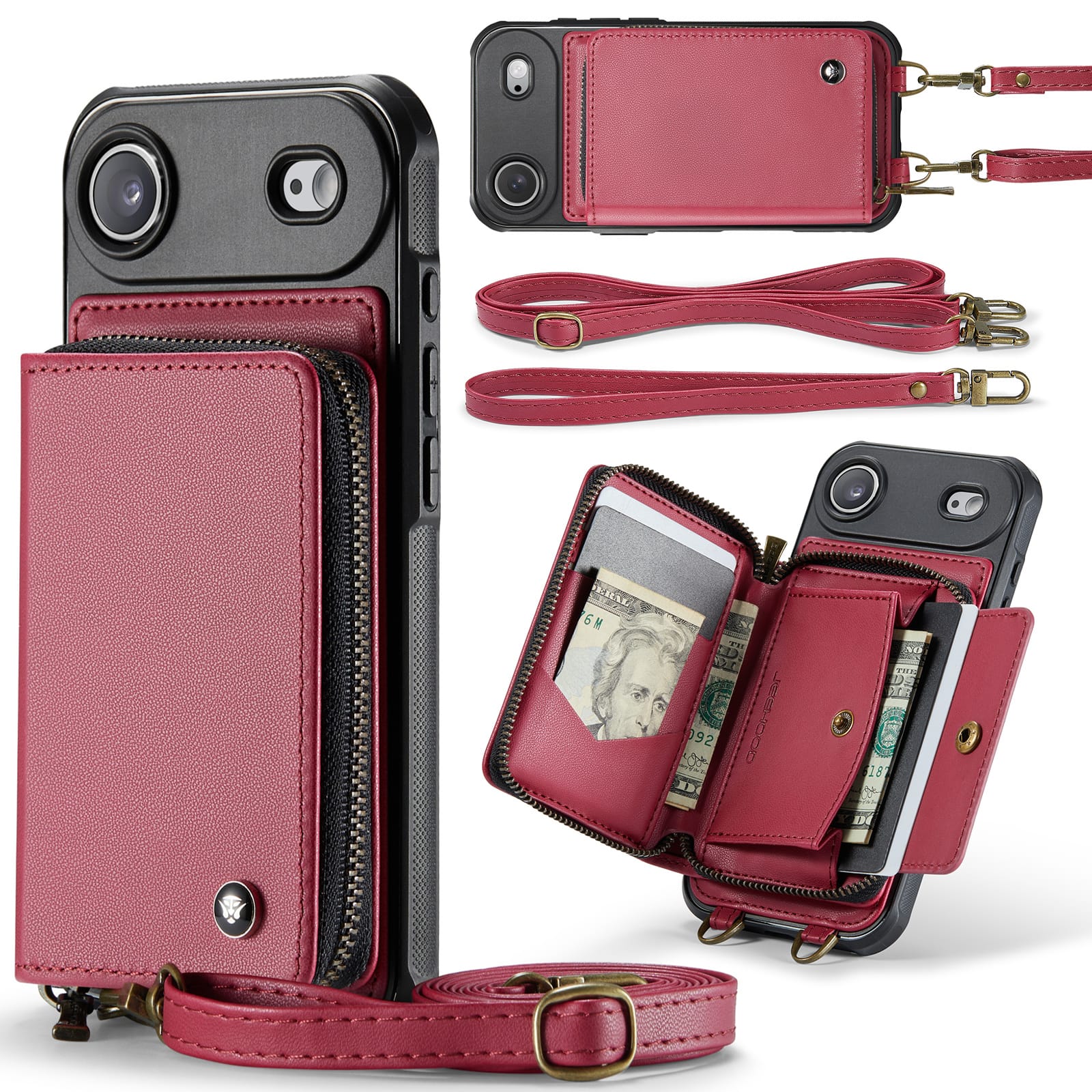 Dteck - Crossbody Zipper Wallet Case for Apple iPhone Air, RFID Blocking PU Leather Card Slots Wrist Strap Lanyard Cover - Red price history on PriceWatchPro