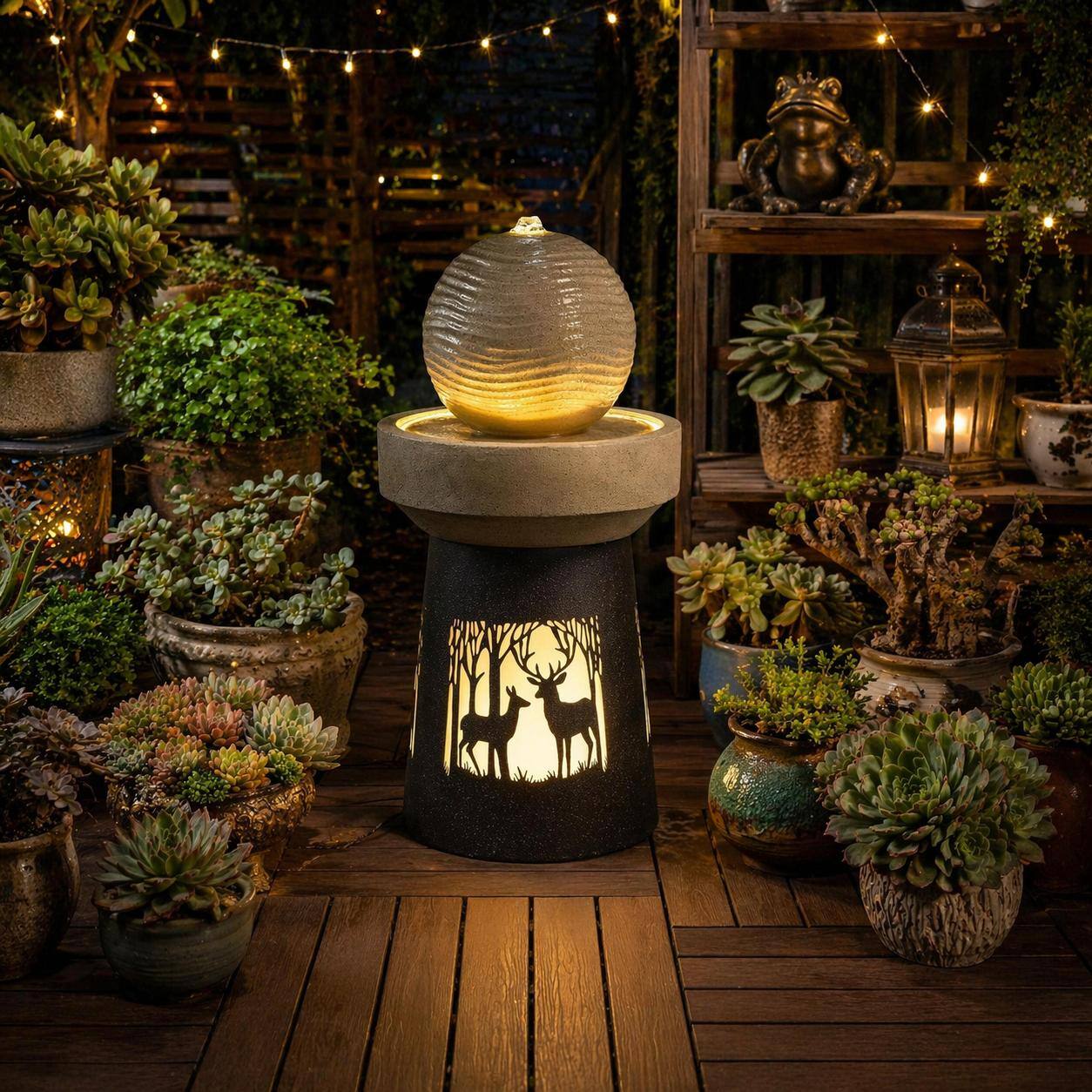 Alt View 2. RYHNUYNE - Outdoor Garden Lantern with Warm LED Light – Deer Silhouette Decorative Landscape Light for Patio, Yard.