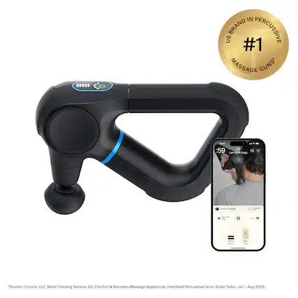 G IN BRAND PERCUSSIVE US #1 MASSAGE GUNS*
:59 - we Latt dck Crvel Therabody RrI / - - - H - II - H - - - i
"Source: Circana, LLC, Retail Tracking Service. US. Comfort & Recovery Massage Appliances, Handheld Percussive Guns, Dollar Sales, Jan - Aug 2025.