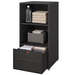 Outsunny - Pool Towel Rack, Water-Resistant PE Plastic Rattan Wicker Storage Organizer, 2 Shelves - Brown