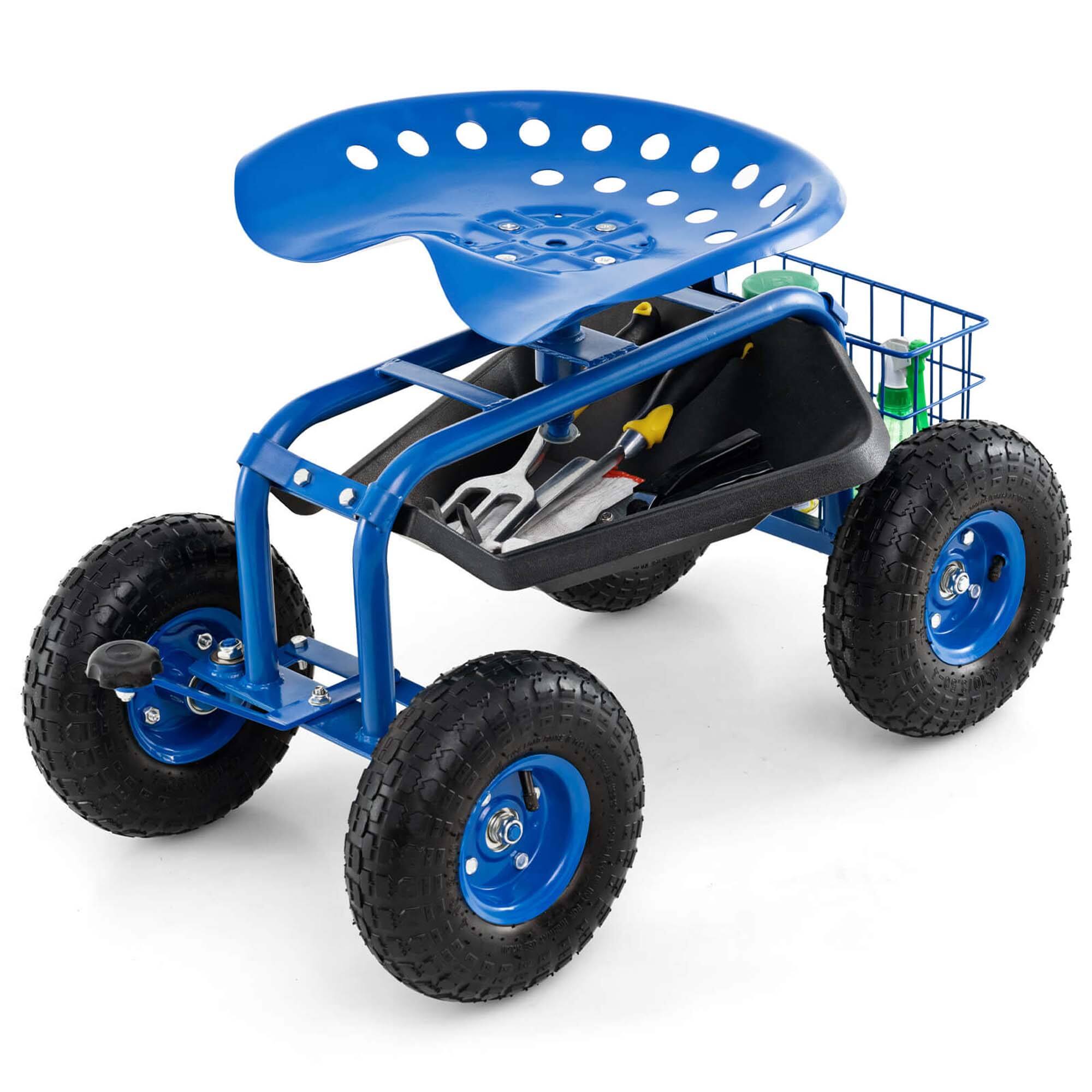 Alt View 9. Costway - Costway Garden Cart Patio Wagon Rolling Work Seat with Tool Tray Basket Planting - Blue.