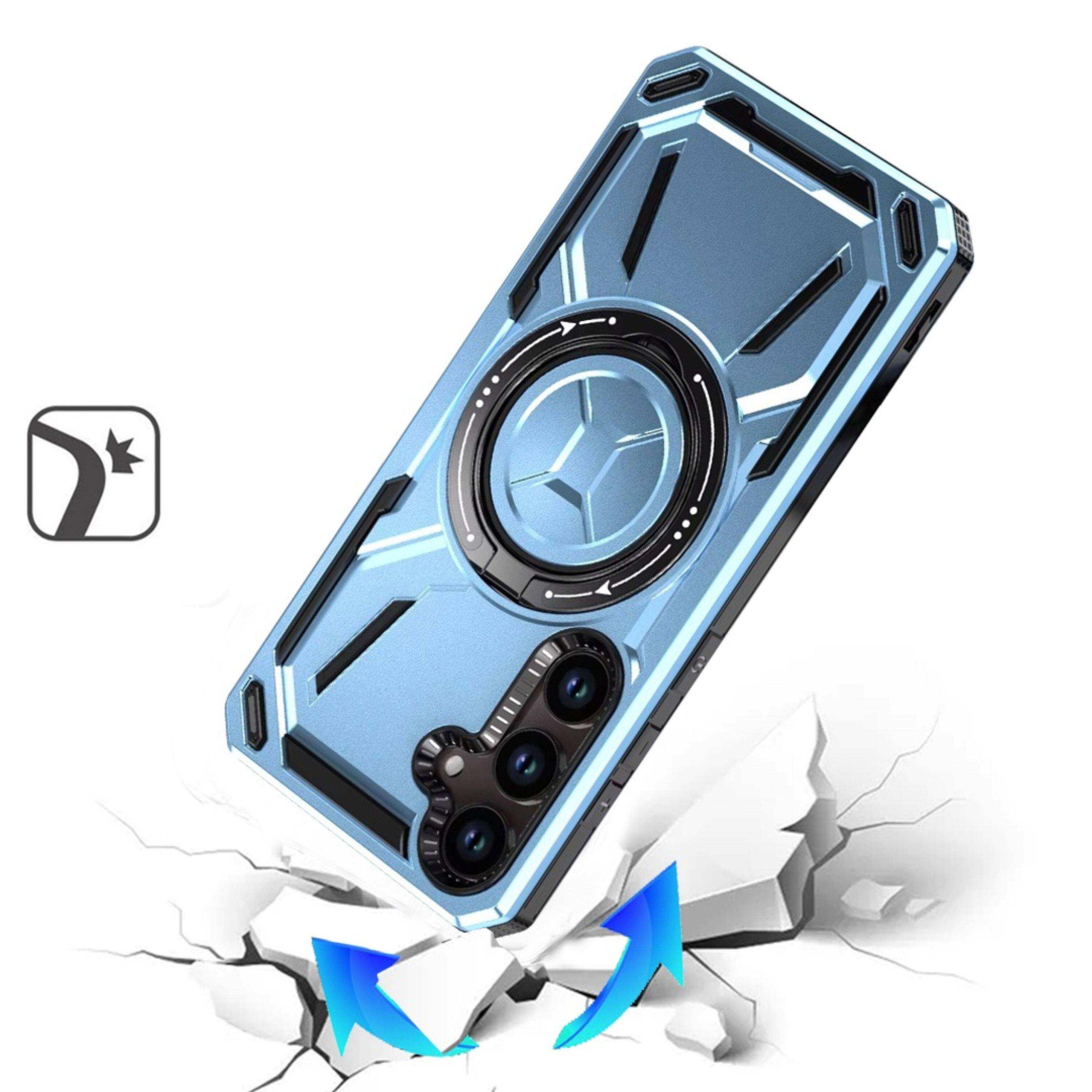 Angle. Kitcheniva - Shockproof Magnetic Circle Rotating Metal Stand Phone Case With Tempered Glass Samsung Galaxy S26+ Plus Light Blue - Light Blue.