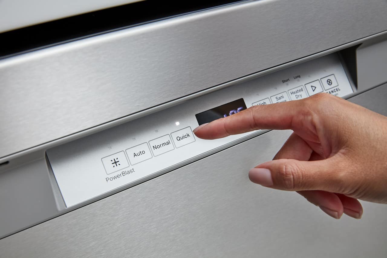 Auto, Normal, Quick, PowerBlast, Sani, Heated Dry, Short, Long, Cancel