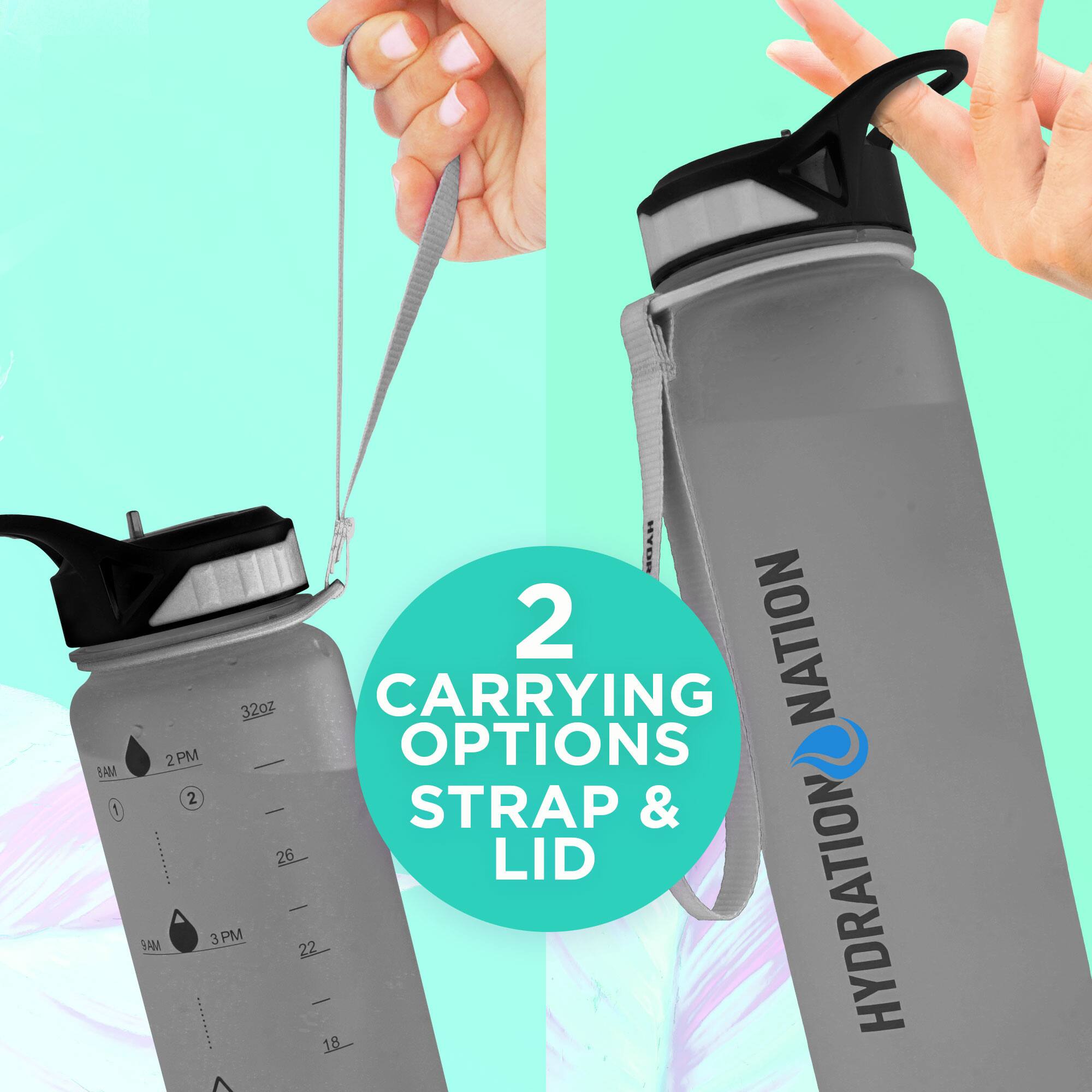 MAE 1 HADD 2 NATION 32oz CARRYING 2 PM OPTIONS 2 I STRAP & 26 LID IAM 3 3 PM 22 HYDRATION 18

Corrected text:
MAE 1 HADD 2 NATION 32oz CARRYING 2 PM OPTIONS 2 STRAP & LID 3 3 PM 22 HYDRATION 18