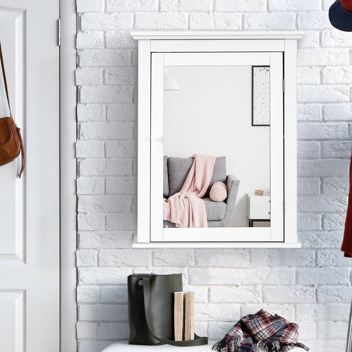 Alt View 8. Gymax - Gymax Bathroom Mirror Cabinet Wall Mounted Adjustable Shelf Medicine Storage White - White.