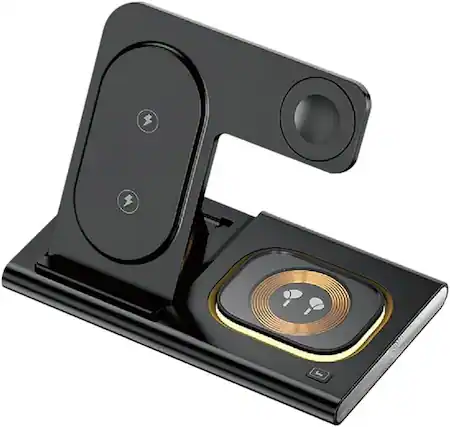 Front. RISOKEYS - 4-in-1 Magnetic Foldable Wireless charging - Charging Station for Phone/Intelligent Watch/Ear for Apple - Black.