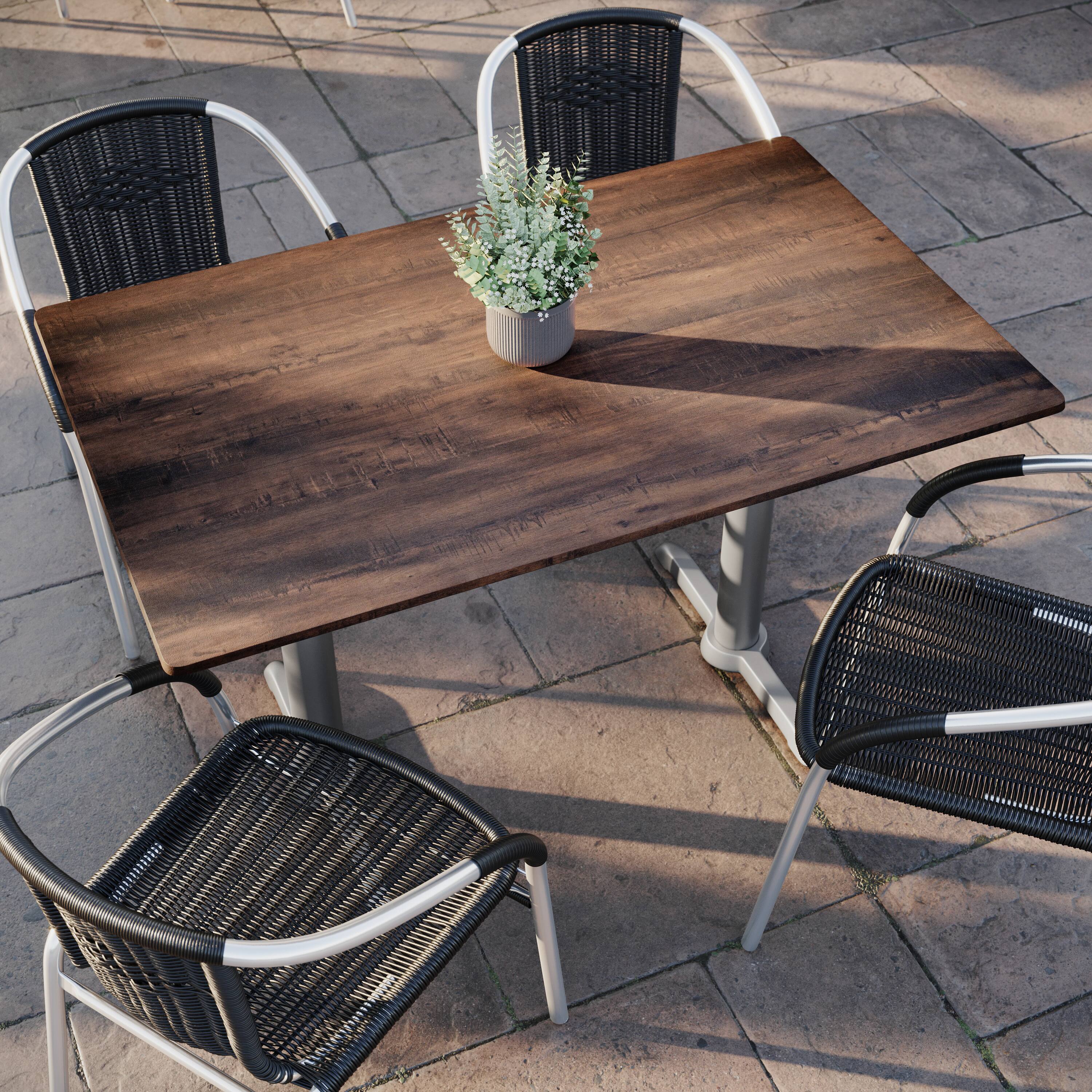 Alt View 4. Emma + Oliver - PureShield Indoor Outdoor Tabletop with Seam-Free Surface Innovation and Cast Iron Bistro Table Base - Dark Brown/Silver Base.