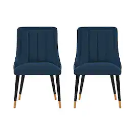 Manhattan Comfort - Eda Modern Wood Upholstered Dining Chair - Set of 2 - Midnight Blue