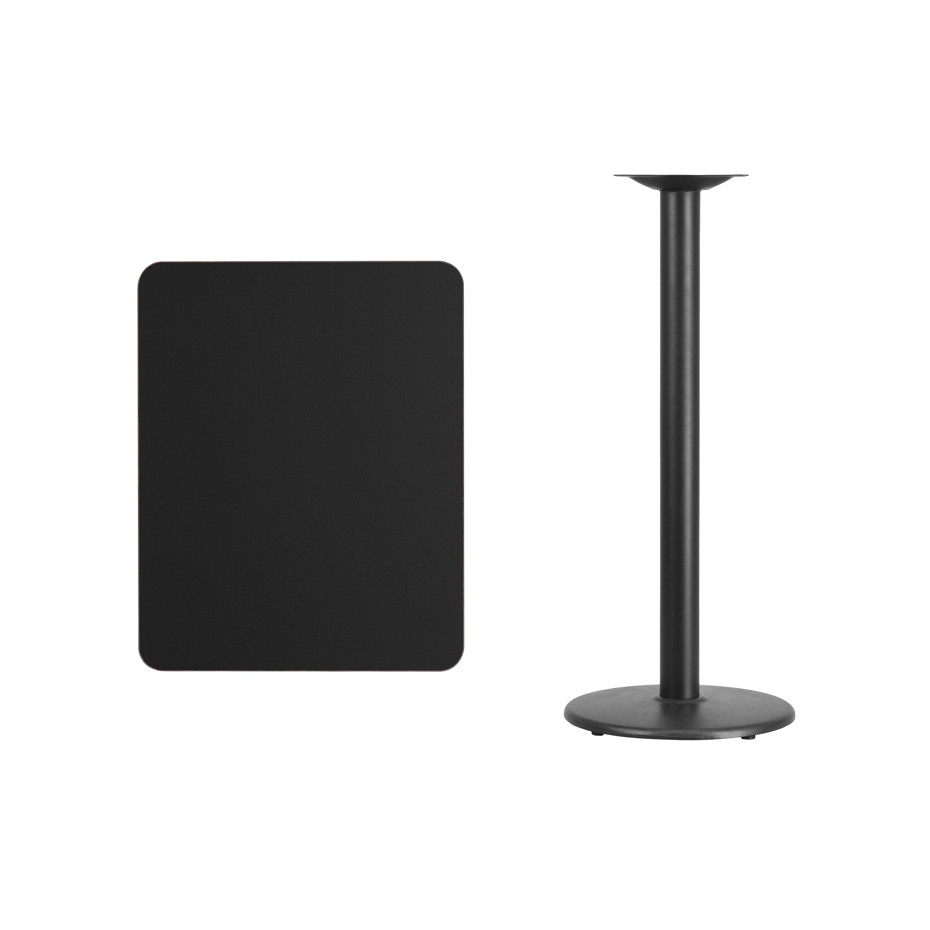 Alt View 2. Emma + Oliver - 24"x30" Rectangular Laminate Bar Table with 18" Round Base - Black.