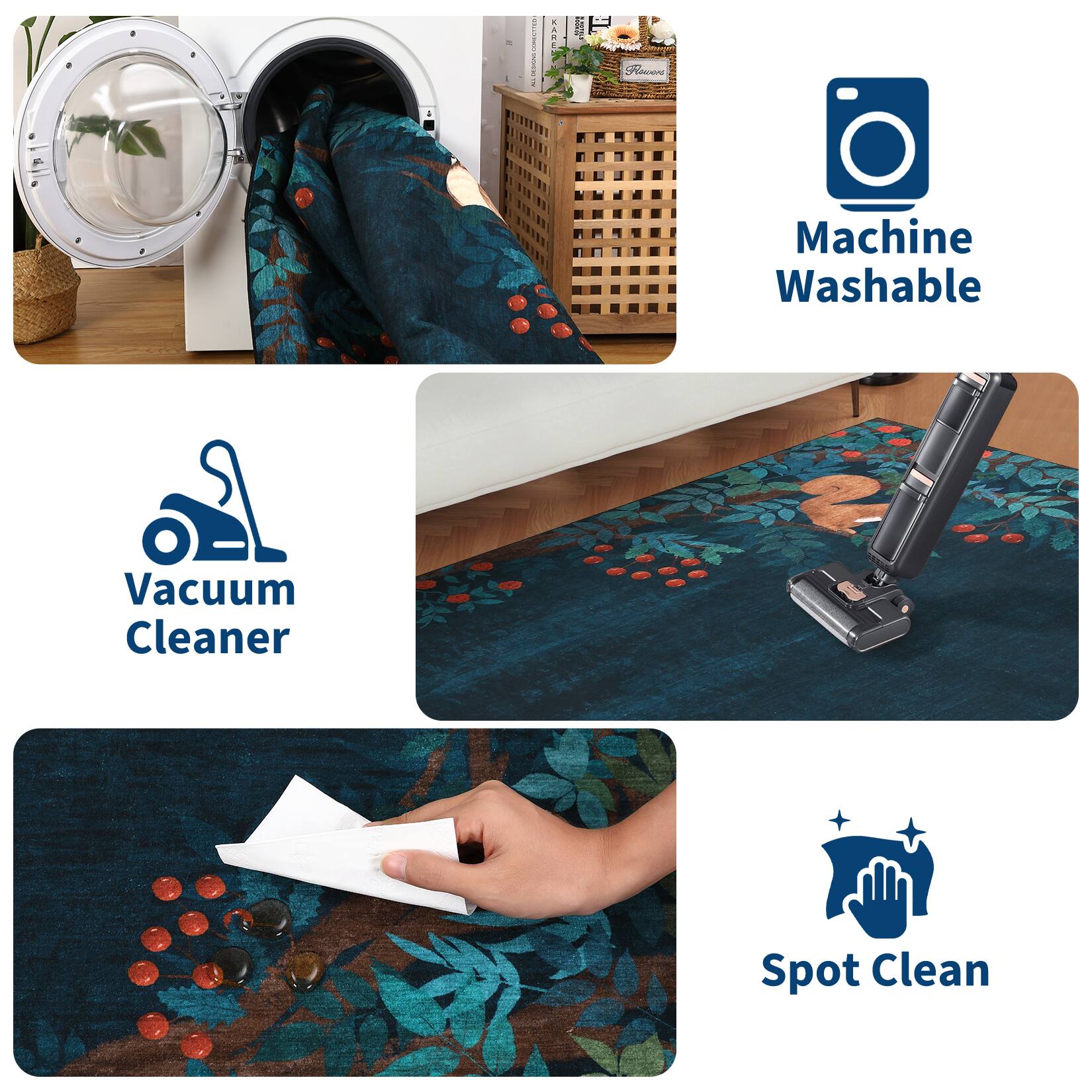 - Machine Washable
- Vacuum Cleaner
- Spot Clean