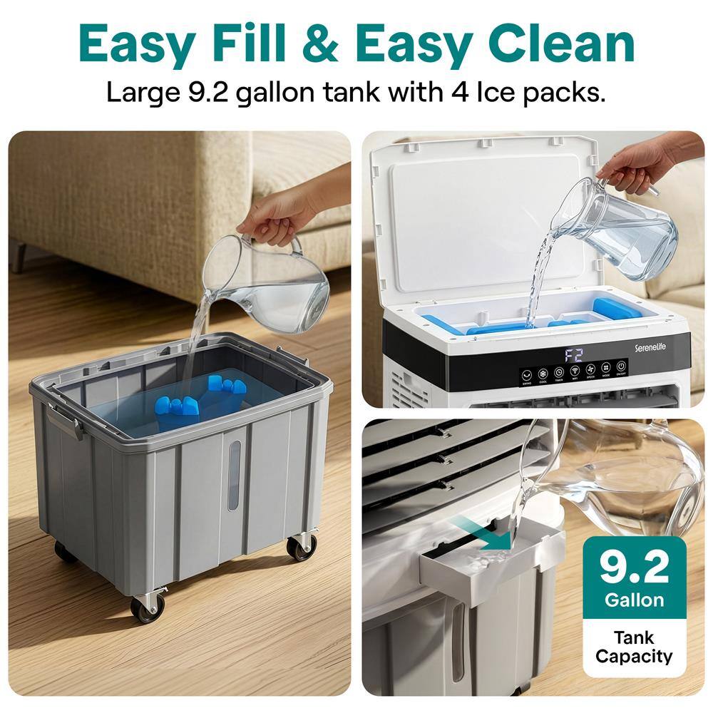 Easy Fill & Easy Clean Large 9.2 gallon tank with 4 Ice packs.  
a F2 1 Serenelfle 9.2 Gallon Tank Capacity