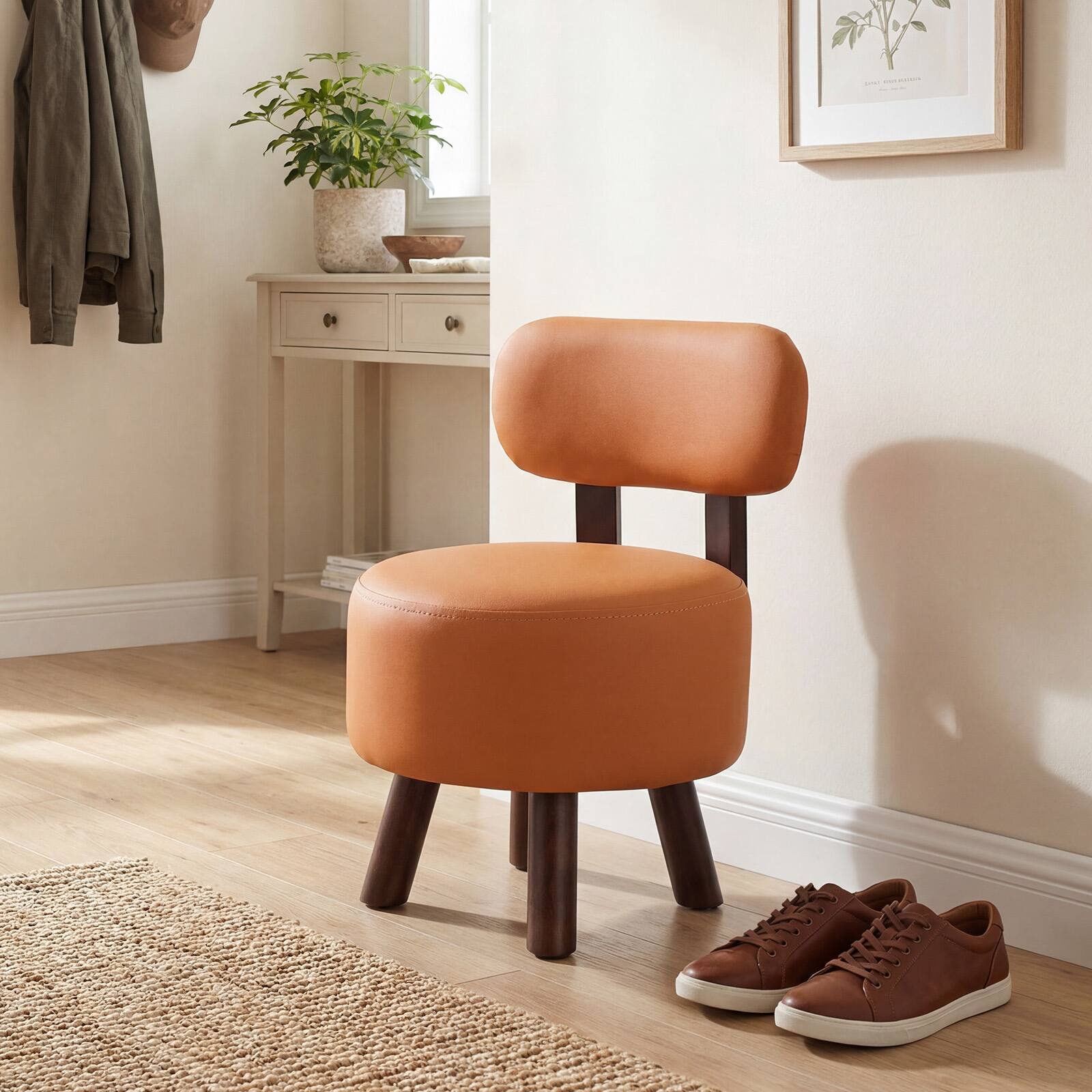 Alt View 4. Costway - Costway Small Footrest Stools Set of 2 with Backrest & Rubber Wood Legs for Bedroom - Orange.