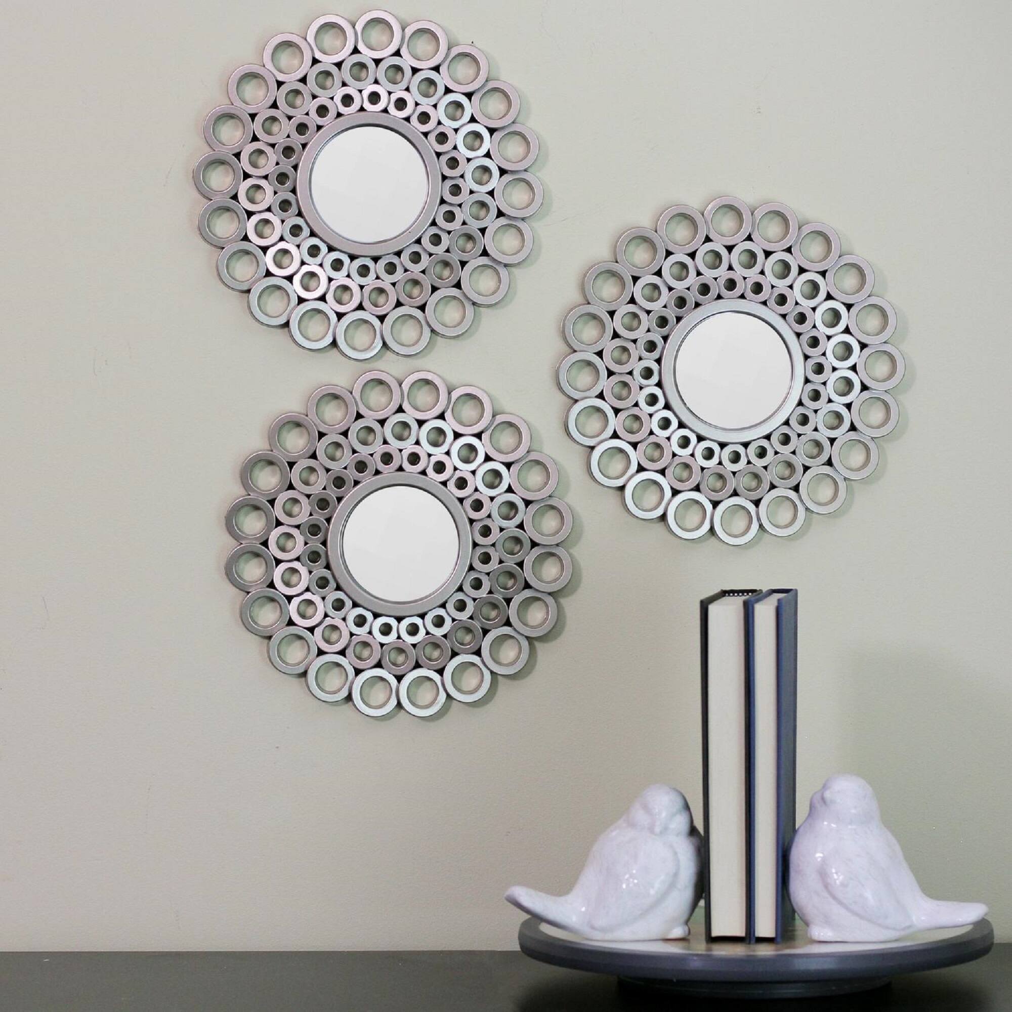Alt View 1. Northlight - Set of 3 Round Gray Cascading Angular Orbs Mirrors 10" - Gray.
