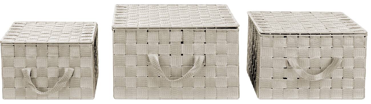 Angle. Sorbus - Sorbus Set of 3 Storage Baskets for Organizing with Lid, Mesh, Linen, Organizer Storage Baskets for Shelves - Beige.