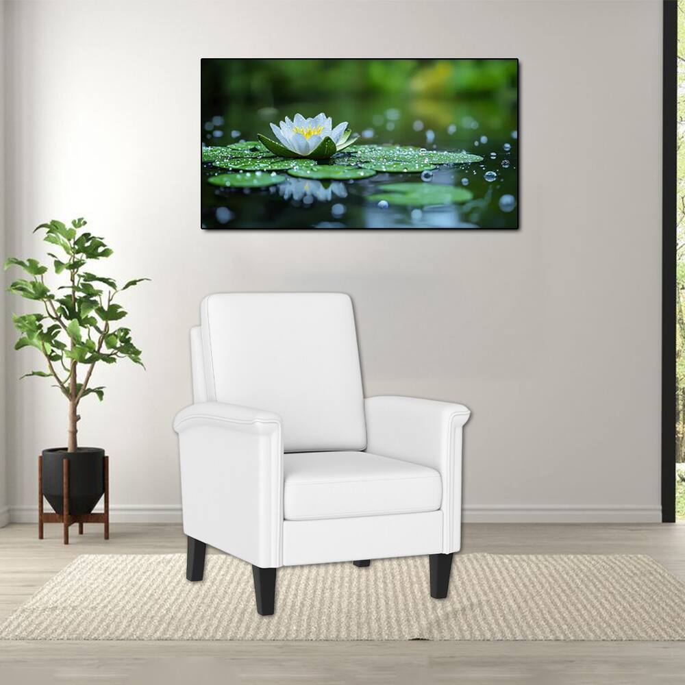 Hivvago - Boho Farmhouse Floral Armchair with High Backrest and Solid Wood Legs - Beige