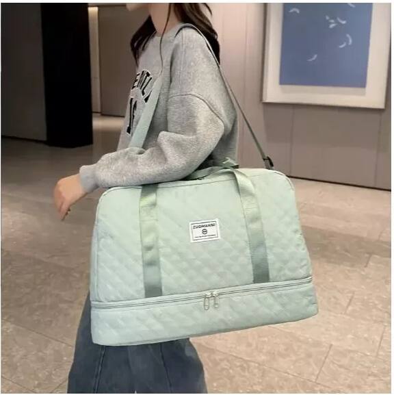 Alt View 4. Wikistore - Three-dimensional Diamond Patterned Small Square Tote, Crossbody bag with Dry Wet Separation & Double-sided Pockets - Purple.