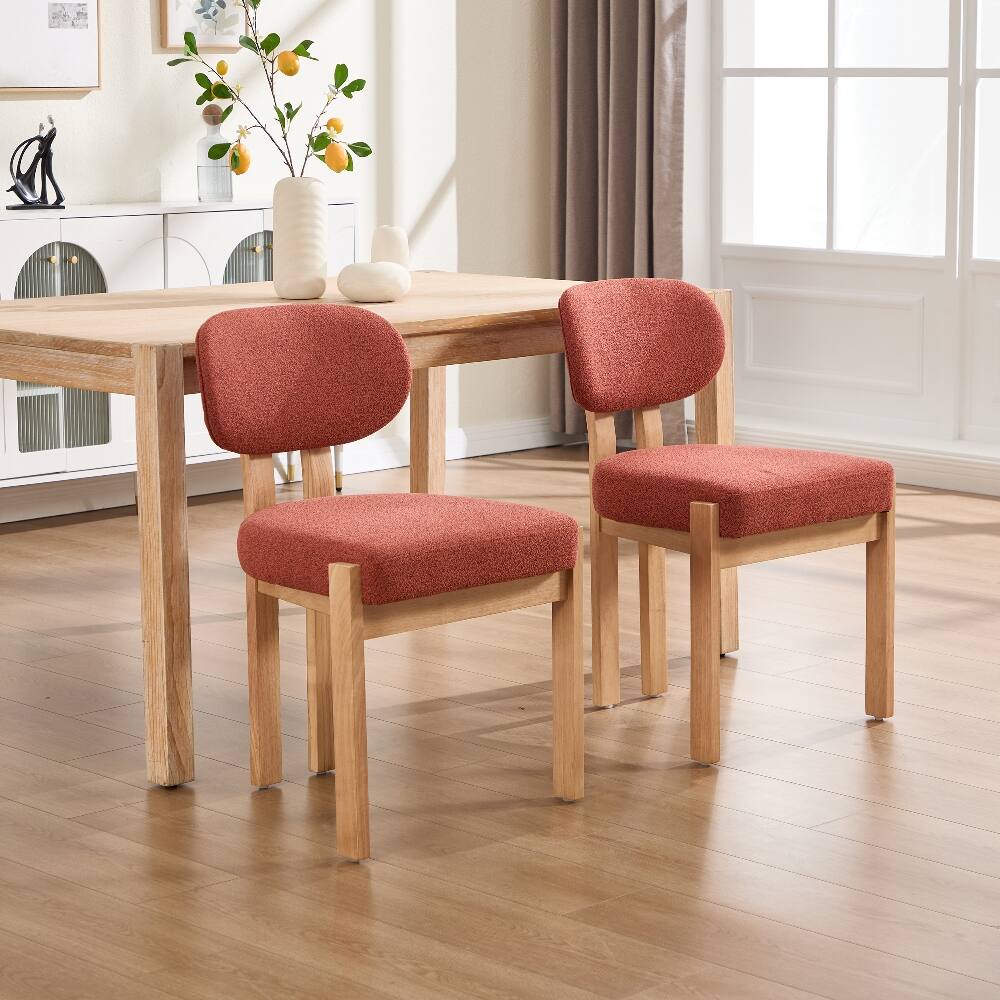 Back. Loheer - Loheer Wooden Dining Chairs Set of 2 Modern Fabric Upholstered Kitchen Farmhouse Dinner Chair Dark Orange - Dark Orange.