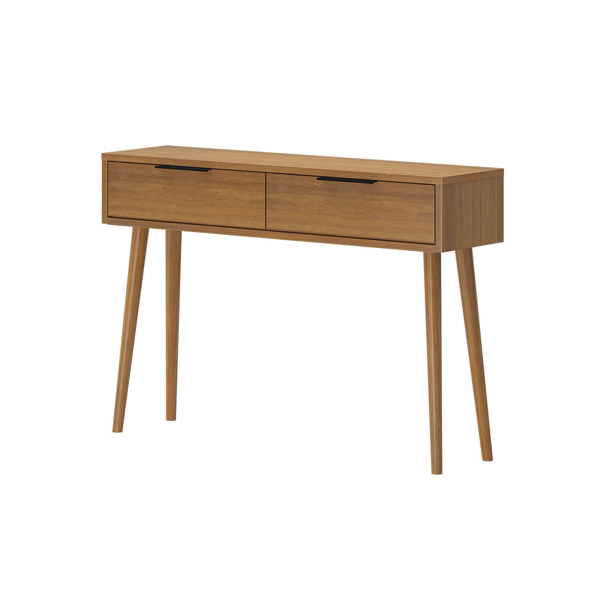Alt View 2. Plank+Beam - Mid-Century Modern Console Table with Pulldown and Black Handles (46in / 1170mm), Pecan - Pecan.