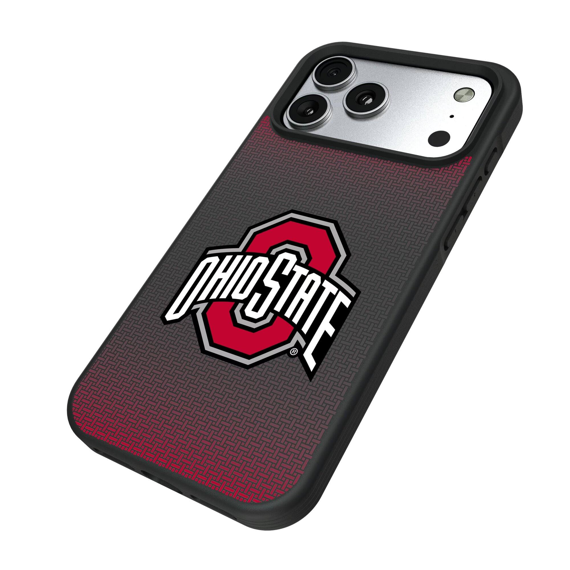 Alt View 1. Keyscaper - Ohio State Buckeyes Linen Logo iPhone Bump Case - 16 Plus - Black.