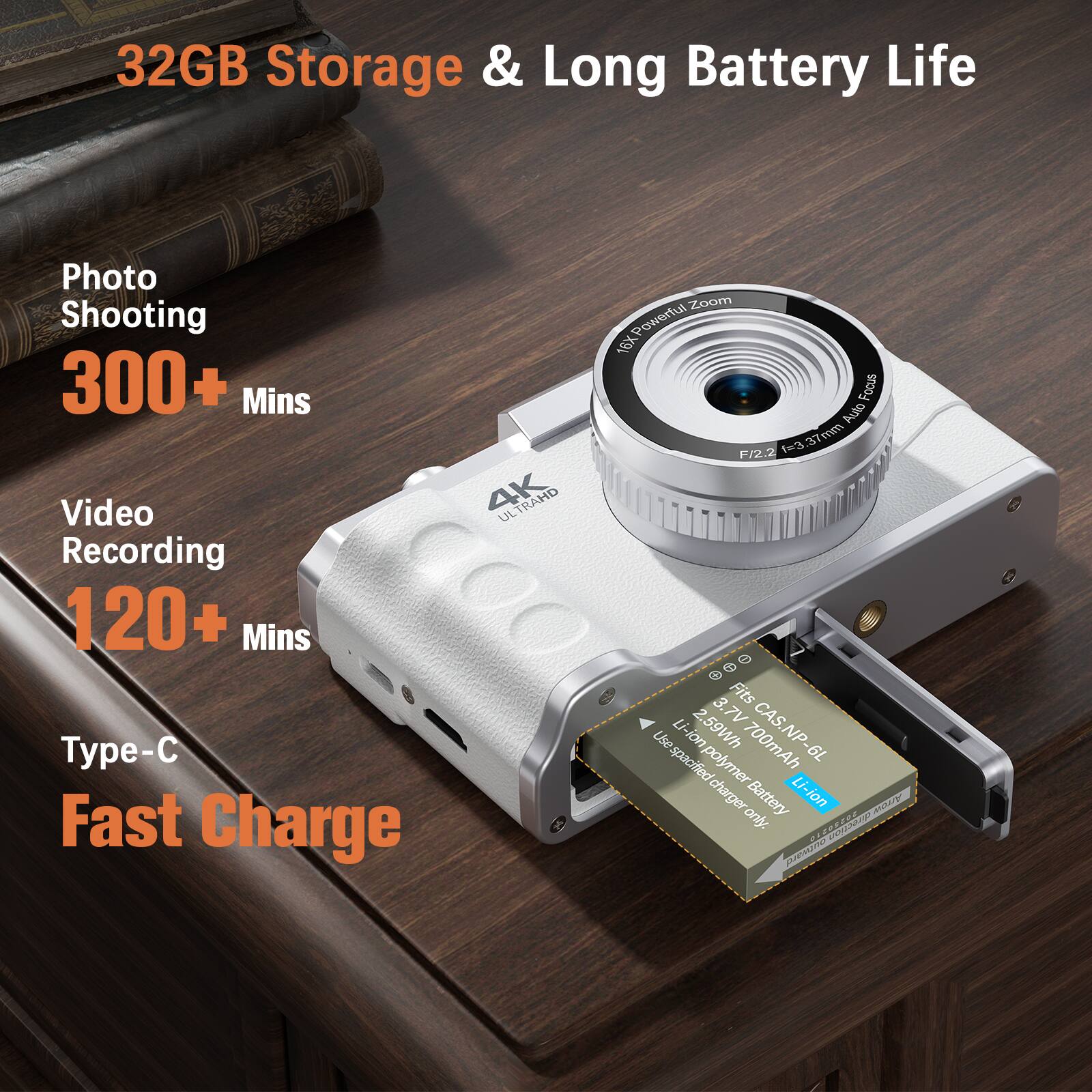 デジタルカメラ SUGUIJ Sugift 64MP Digital Camera with 4K Video, 16X Zoom, Flip Screen