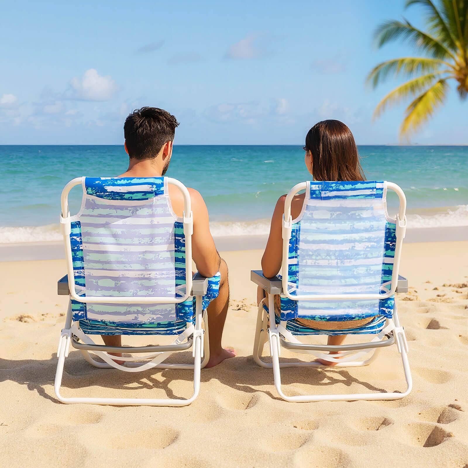 Alt View 3. Costway - Costway 2 Pack Folding Beach Chair Lightweight Lay Flat Lounge Chair with Head Pillow - Blue.