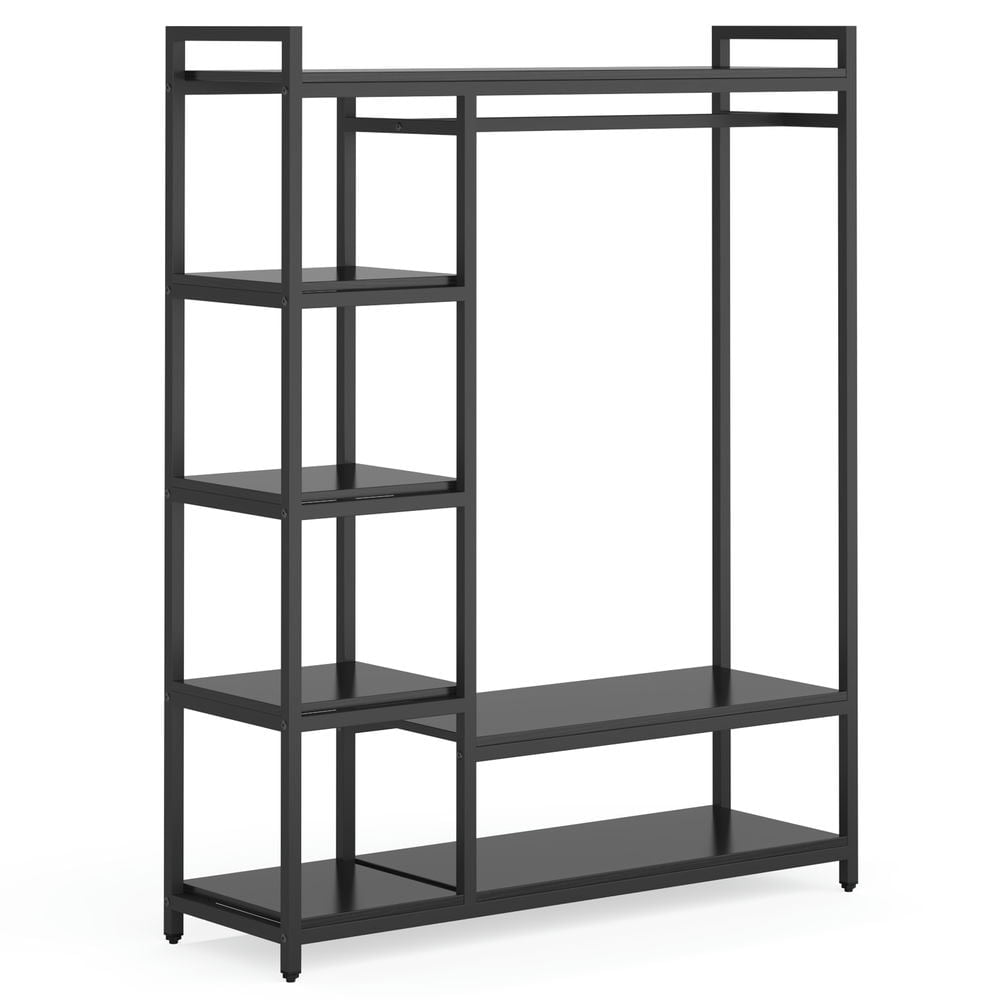 Back. Kadyn - Kadyn Freestanding Closet Organizer with 6 Shelves and Hanging Bar,Black - Black.