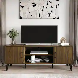 ChaletPosh - Modern TV Console with 2 Cabinets and Open Shelving - Brown