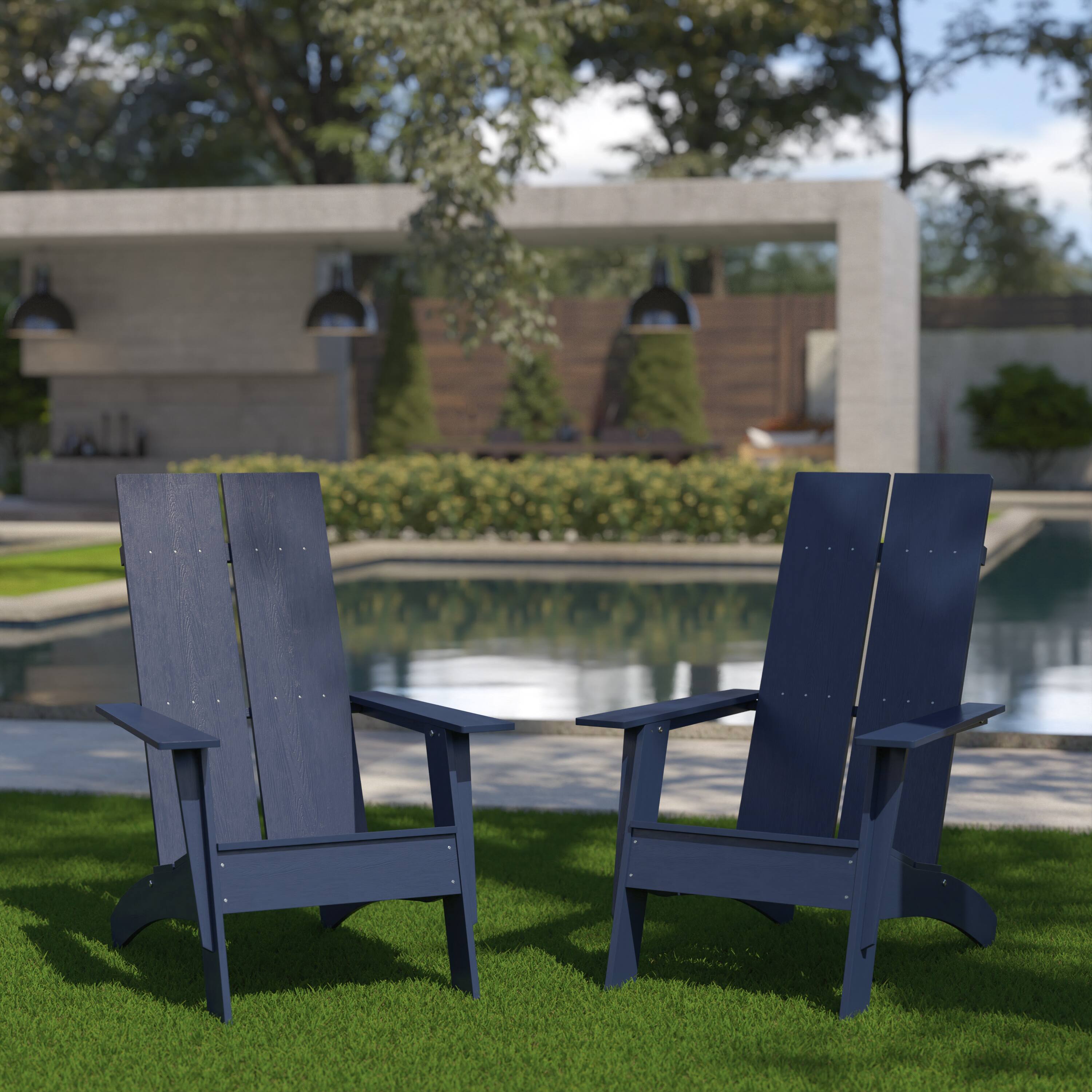 Alt View 2. Emma + Oliver - Set of 2 Modern Dual Slat Back Indoor/Outdoor Adirondack Style Chairs - Navy.
