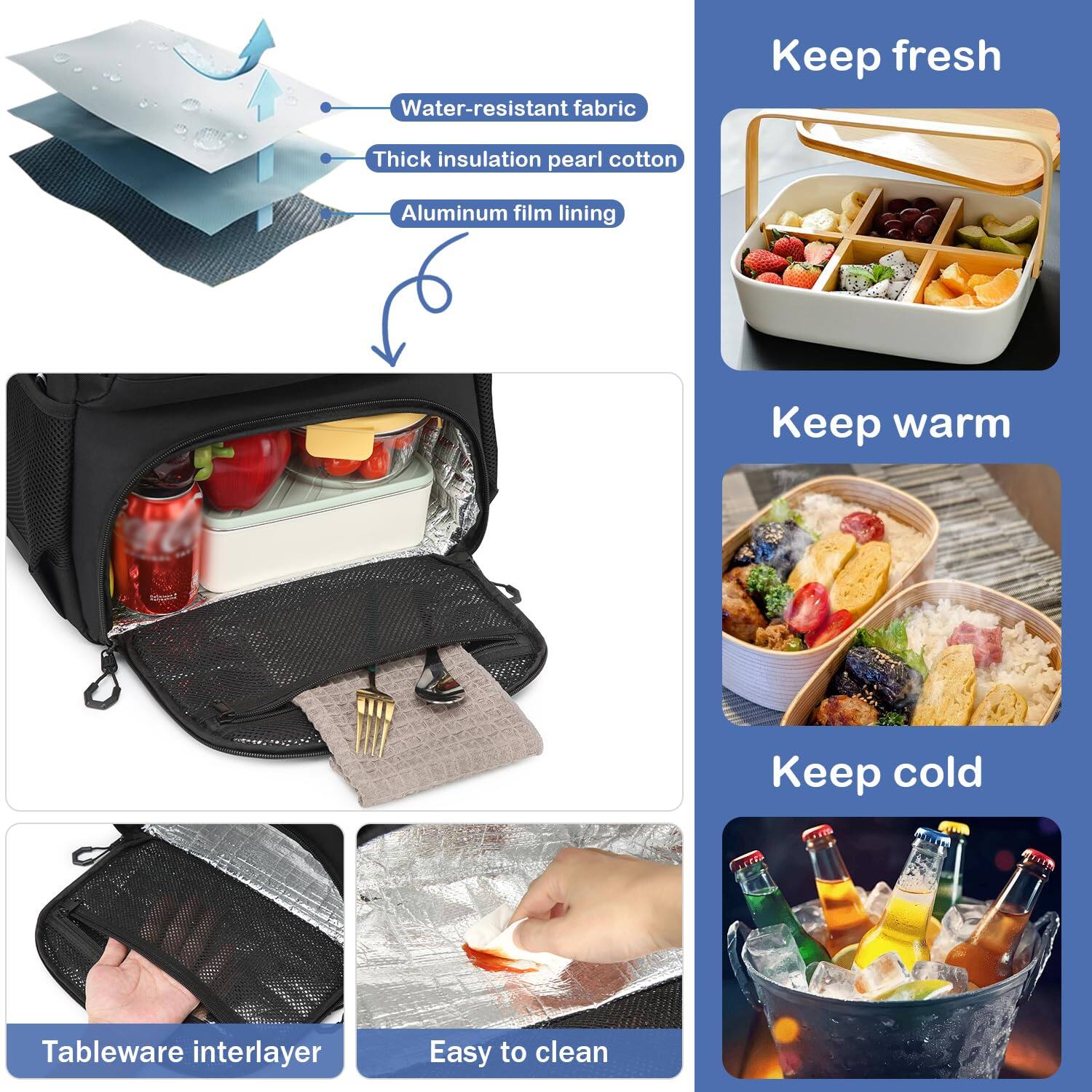 Left. Cozy Serene - Laptop Lunch Backpack For Men   40l Large Capacity Work With Compartment And Usb  Rfid Insulated Cooler Travel Picnic - Black+gray.