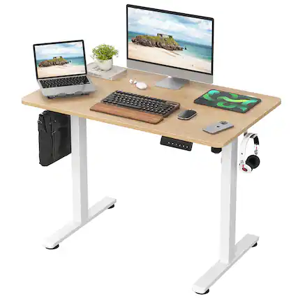 Front. APRILSOUL - Electric Standing Desk Adjustable Height Sit Stand Home Office Splice Board - Brown.